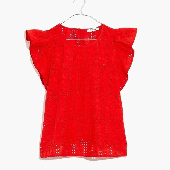 MADEWELL Eyelet Crewneck Flutter-Sleeve Top Size S NWOT - Picture 2 of 8